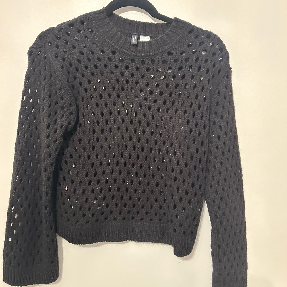 H&M Black Open Knit Crewneck Sweater (XS)